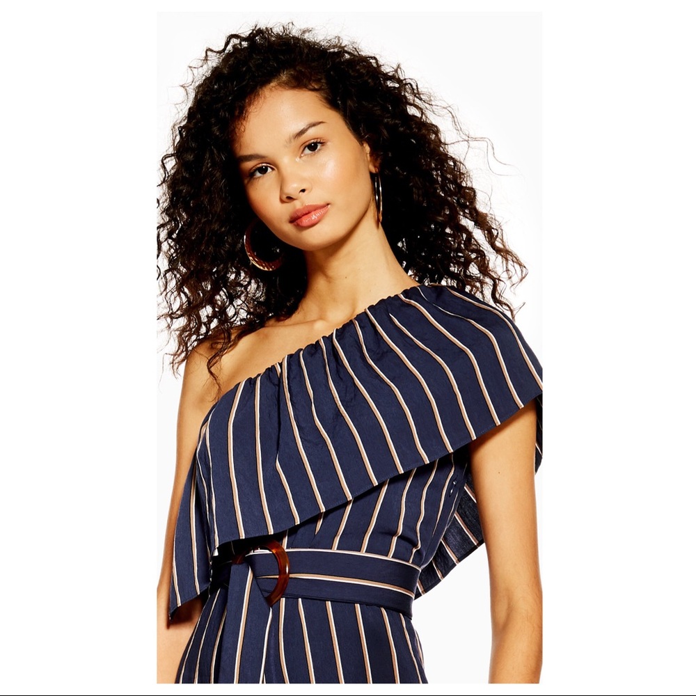 NEW TOPSHOP STRIPED ONE SHOULDER MIDI DRESS - Picture 3 of 9